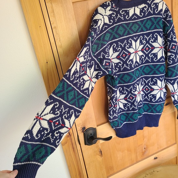Vintage Pure Stuff Blue 100% Cotton MEDIUM Nordic Scandinavian Sweater Scandi - Picture 5 of 7